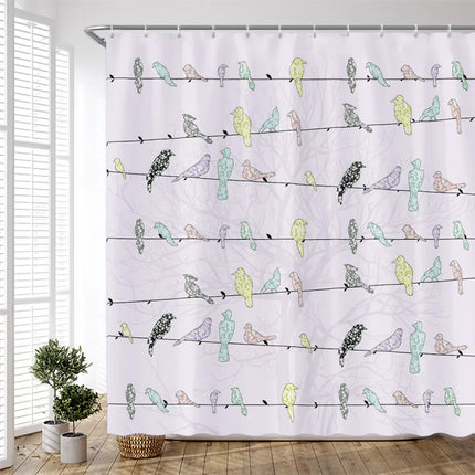 Watercolor Birds Shower Curtain – Chinese Art Style, 7 Colourways