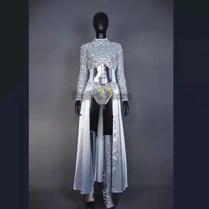 Silver Sequin Bodysuit for Stage, Dance & Performance