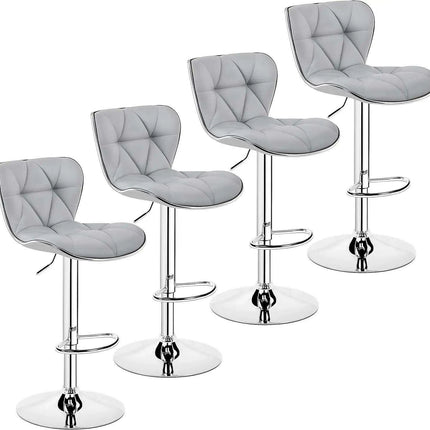 Set of 4 Retro Brown Adjustable Swivel Bar Stools with Shell Back