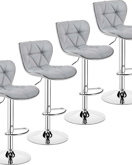 Set of 4 Retro Brown Adjustable Swivel Bar Stools with Shell Back