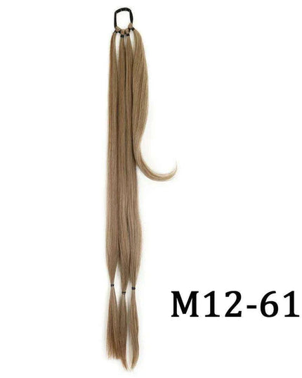 Chic Braided Ponytail Extension Set - Black & Brown Heat-Resistant Synthetic Hair Tie