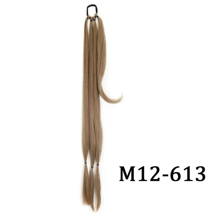 Chic Braided Ponytail Extension Set - Black & Brown Heat-Resistant Synthetic Hair Tie