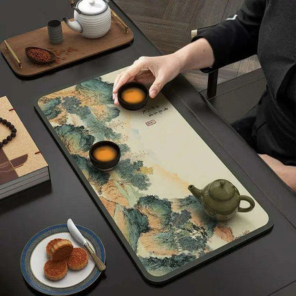 Tranquil Harmony Diatom Mud Tea Ceremony Mat - Elegant Absorbent Home Decor for Tea Aficionados