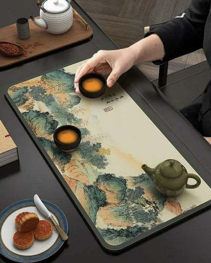 Tranquil Harmony Diatom Mud Tea Ceremony Mat - Elegant Absorbent Home Decor for Tea Aficionados