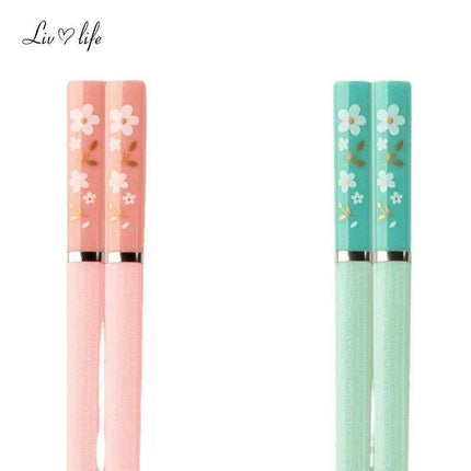 Elegant Pink Cherry Blossom Alloy Chopsticks - Perfect Pair for Hot Pot and Sushi Dining