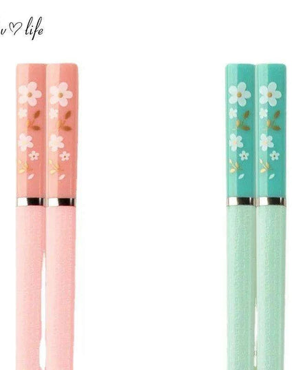 Elegant Pink Cherry Blossom Alloy Chopsticks - Perfect Pair for Hot Pot and Sushi Dining
