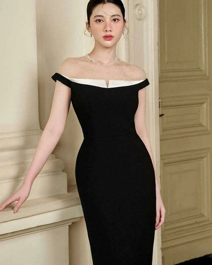 Backless Summer Party Dress with Contrast Color Patchwork and Pearl Accents