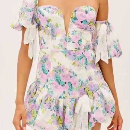 Chic Floral One-Shoulder Mini Dress with Vintage Appeal