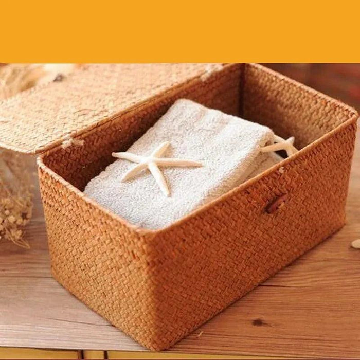 Handwoven Seagrass Storage Basket: Sustainable Organizer with Lid