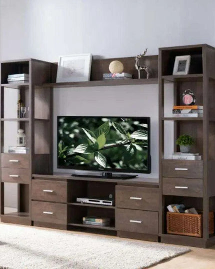 Elegant 60-Inch Walnut Oak TV Stand with Ample Storage and Display Features