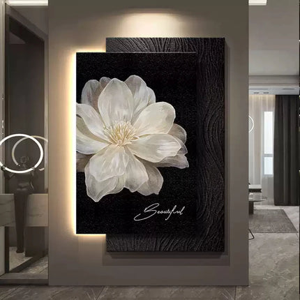 Black & White Camellia LED Wall Lamp – Minimalist Retro Floral Sconce