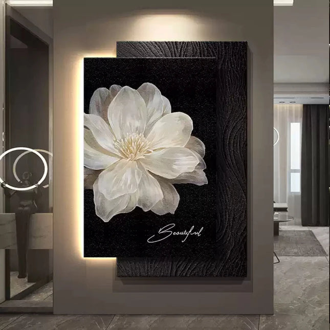 Black & White Camellia LED Wall Lamp – Minimalist Retro Floral Sconce