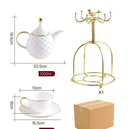 Elegant European Bone China Coffee and Tea Set with Chic Ceramic Teapot