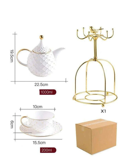 Elegant European Bone China Coffee and Tea Set with Chic Ceramic Teapot