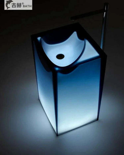 Blue Illumination Floor-Standing Washbasin
