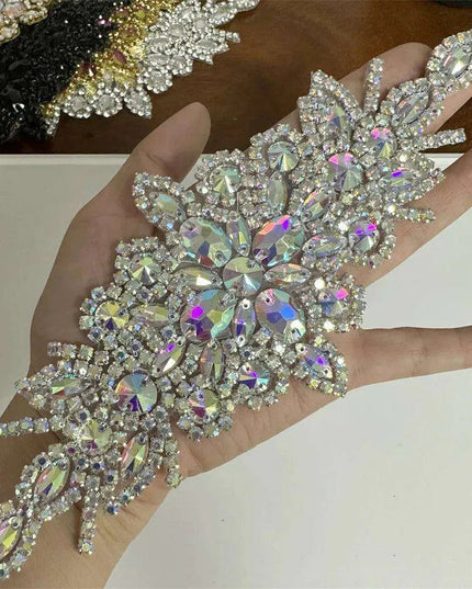 Glimmering Silver Rhinestone Floral Applique: Elegant Fashion Upgrade Accessory