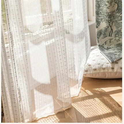 Jacquard Leaf Blackout & Sheer Curtains - Blue-Green Cotton Linen