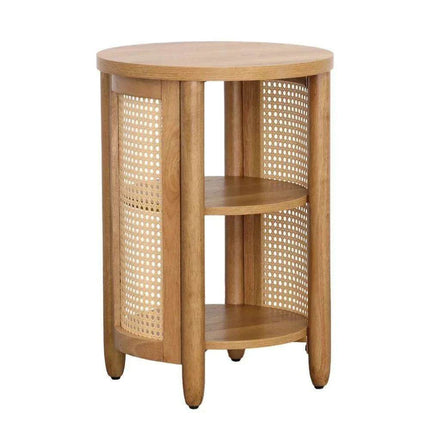 Tropical Charm Caned Round Side Table with Warm Honey Finish – Versatile Elegance for Any Room