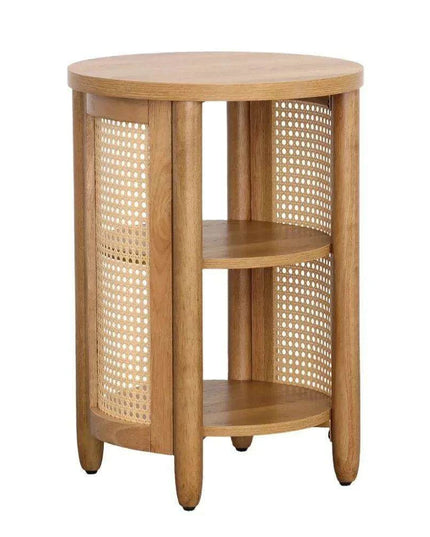 Tropical Charm Caned Round Side Table with Warm Honey Finish – Versatile Elegance for Any Room