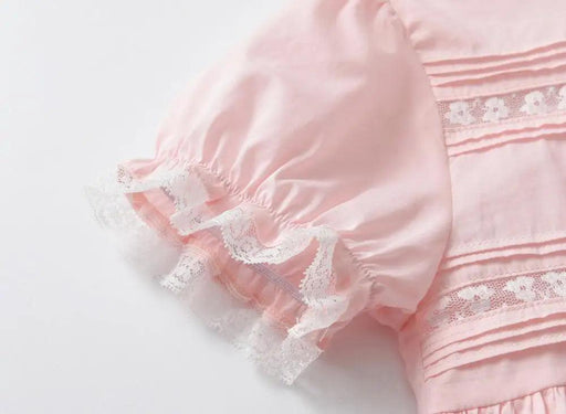 Delightful Baby Girls' Summer Lace Dress with Fun Bubble Sleeves and Exquisite Embroidery