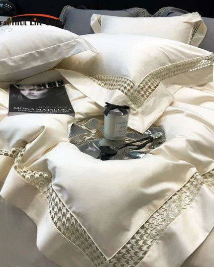 Exquisite Houndstooth Egyptian Cotton Luxury Bedding Collection - Duvet Cover, Sheets & Pillowcases, 100S Quality