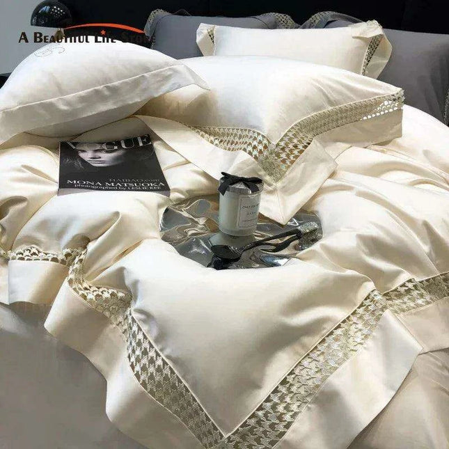Exquisite Houndstooth Egyptian Cotton Luxury Bedding Collection - Duvet Cover, Sheets & Pillowcases, 100S Quality