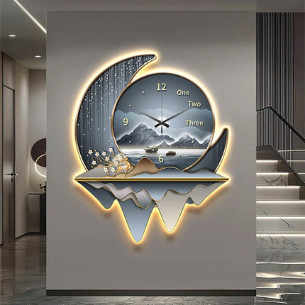 Light Luxury Silent Wall Clock & Lamp | Decorative Living Room Statement Piece