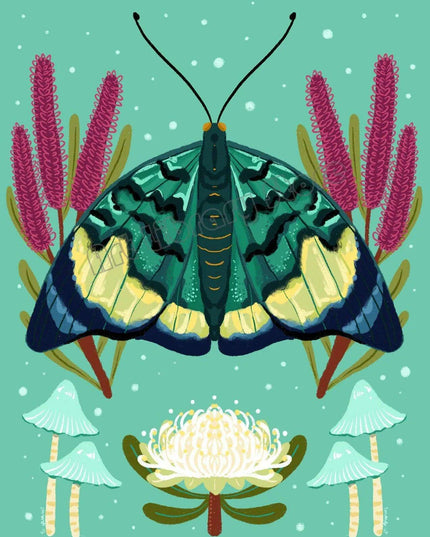 Enchanting Insect Canvas Art: Vibrant Moth and Golden Beetle Decor for a Playful Home
