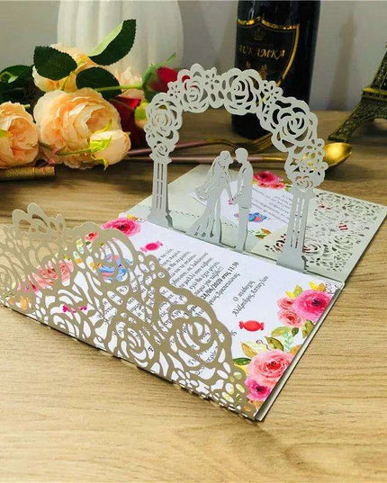 Elegant Blush Pink 3D Pop-Up Wedding Invite Set - 50 Count