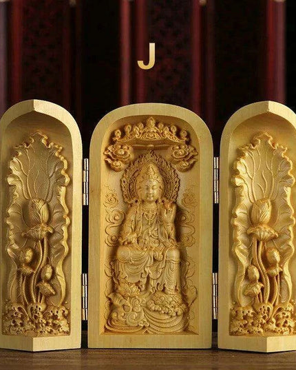 Exquisite Boxwood Carving of Thousand-Handed Guanyin with Elegant Packaging