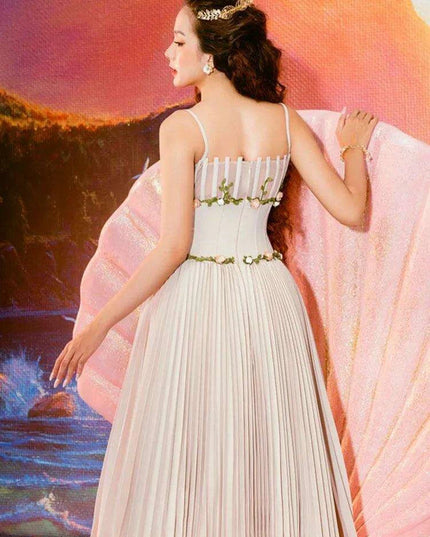 Stylish Pleated Camisole Dress with Floral Details