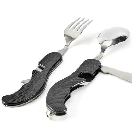 Multi-Functional Outdoor Dining Utensil Set: Fork, Spoon, Knife & Bottle Opener for Campers and Hikers