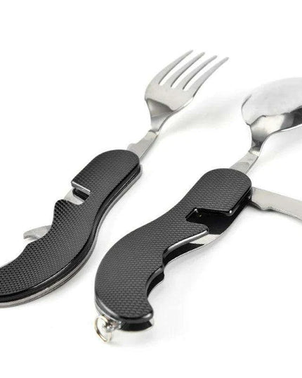 Multi-Functional Outdoor Dining Utensil Set: Fork, Spoon, Knife & Bottle Opener for Campers and Hikers