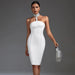 Sculpted Elegance: White Halter Neck Bodycon Dress for Unforgettable Evenings