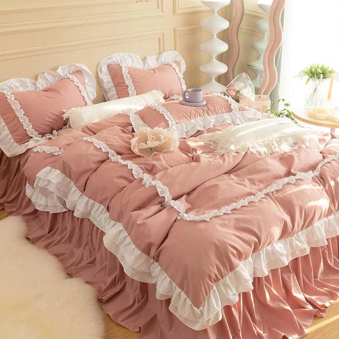 Luxurious Korean-Inspired Bedding Ensemble with Quilt Cover, Pillowcases, and Flat Sheets