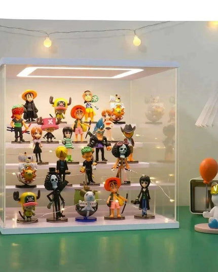 LED-Enhanced 6-Tier Acrylic Display Case with Dust-Resistant Sliding Doors