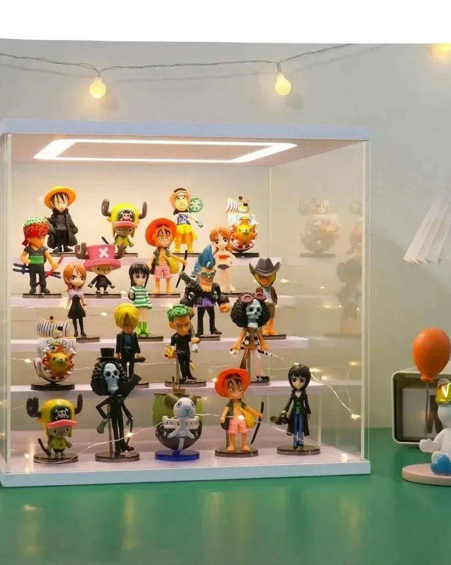 LED-Enhanced 6-Tier Acrylic Display Case with Dust-Resistant Sliding Doors