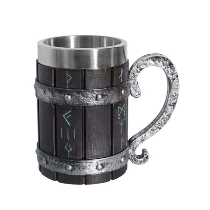 Viking-Inspired Stainless Steel Mug with Artistic Resin Design