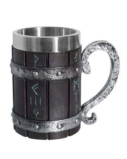 Viking-Inspired Stainless Steel Mug with Artistic Resin Design