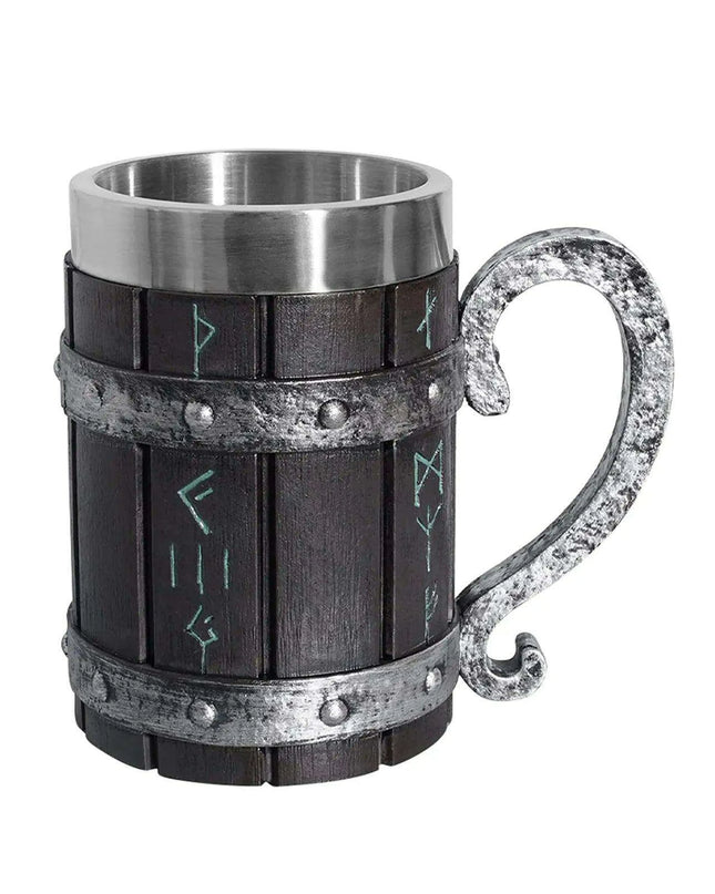 Viking-Inspired Stainless Steel Mug with Artistic Resin Design
