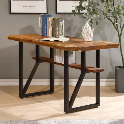European Stores Wrought Iron Modern Table Legs with Bookshelf Compartm