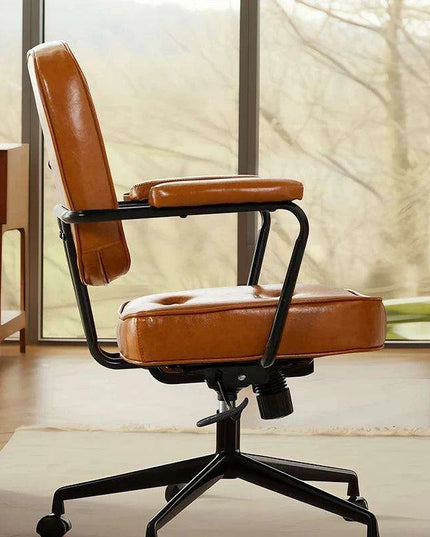 Elegant White Leather Rolling Desk Chair with Swivel Motion