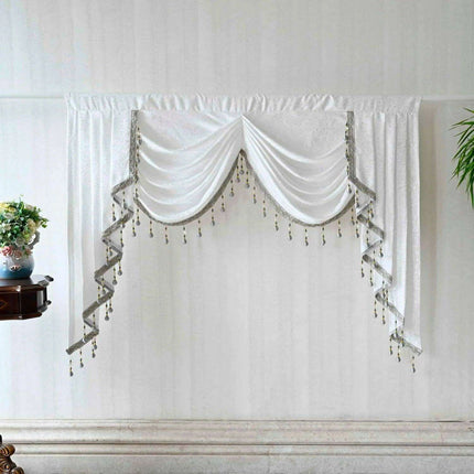 Sophisticated Gray Beaded Waterfall Swag Valance - Luxurious Rod Pocket Curtain Treatment
