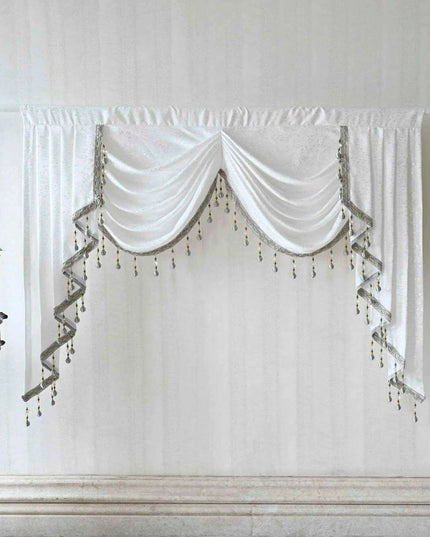 Sophisticated Gray Beaded Waterfall Swag Valance - Luxurious Rod Pocket Curtain Treatment