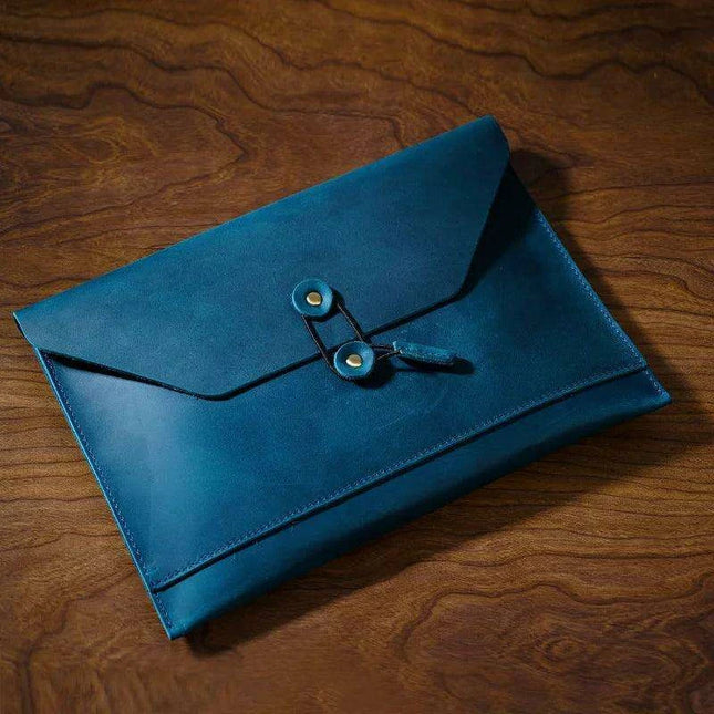 Retro Cowhide Leather Laptop Sleeve with Multi-Functional Storage