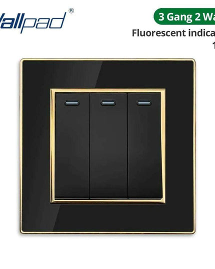 Luxurious Black Acrylic Switch Panel with Gold Accents & Universal Sockets - 220V, Multi-Gang, Modern Design - Illuminated Control Panel with USB Charging Feature