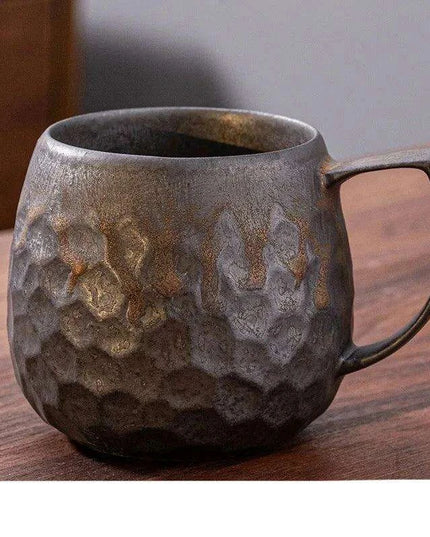 Nordic Charm Ceramic Coffee Mug with Hanging Ear and Gilt Couple Design