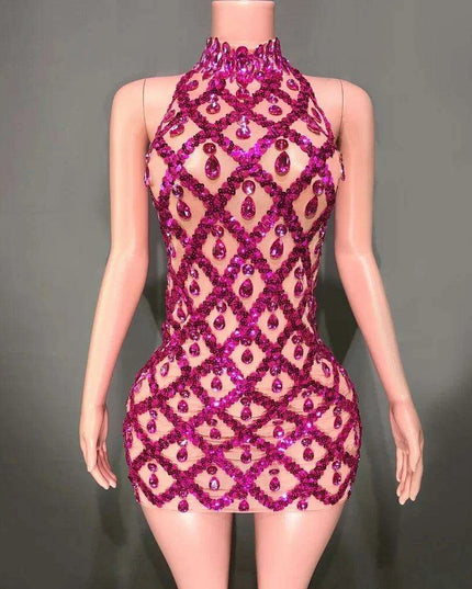 Radiant Rose Pink Sequin Mesh Bodycon Dress - Perfect for Celebratory Occasions