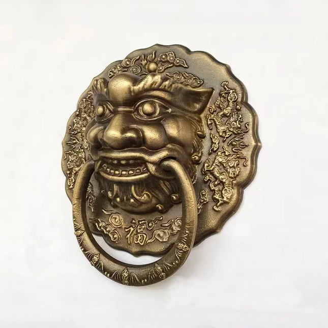 Antique Brass Lion Head Entrance Door Knocker — Traditional Ring Pull