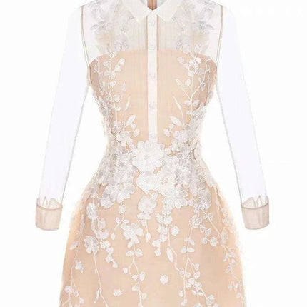 3D Floral Sheer Zipper Front Women's Evening Dress